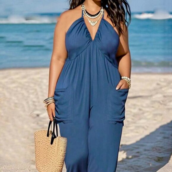 Blue Halter Jumpsuit | XL - Picture 1 of 4